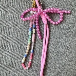 Pink Beaded Bow Keychain